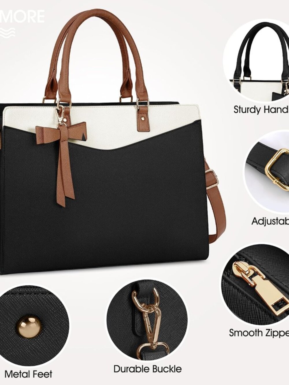 Laptop Bag for Women 15.6 Inch PU Leather Tote Bag Professional Business Office - Picture 5 of 7